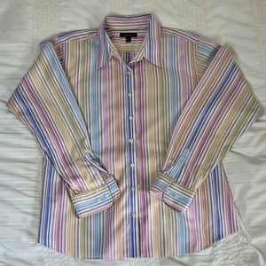 LANDS END Pastel Striped Button Up Blouse Size 14P Medium